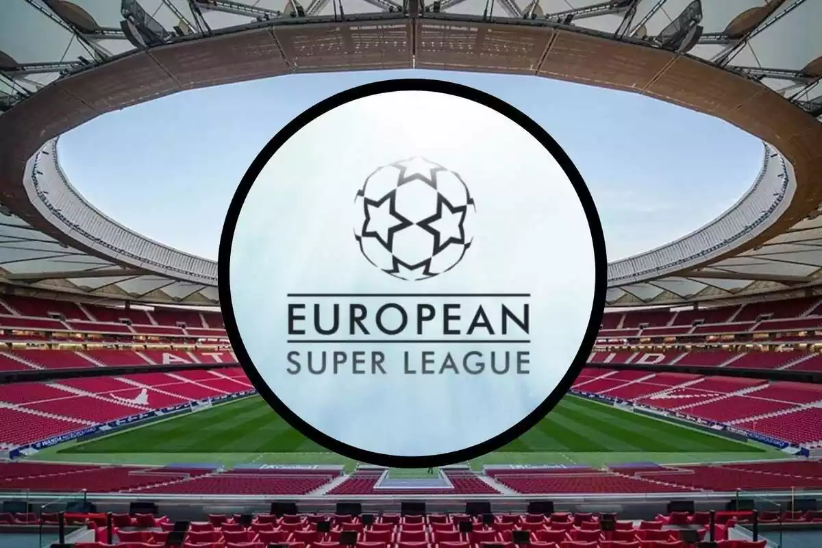 Imagen del logo de la Superliga en un montaje en el Metropolitano