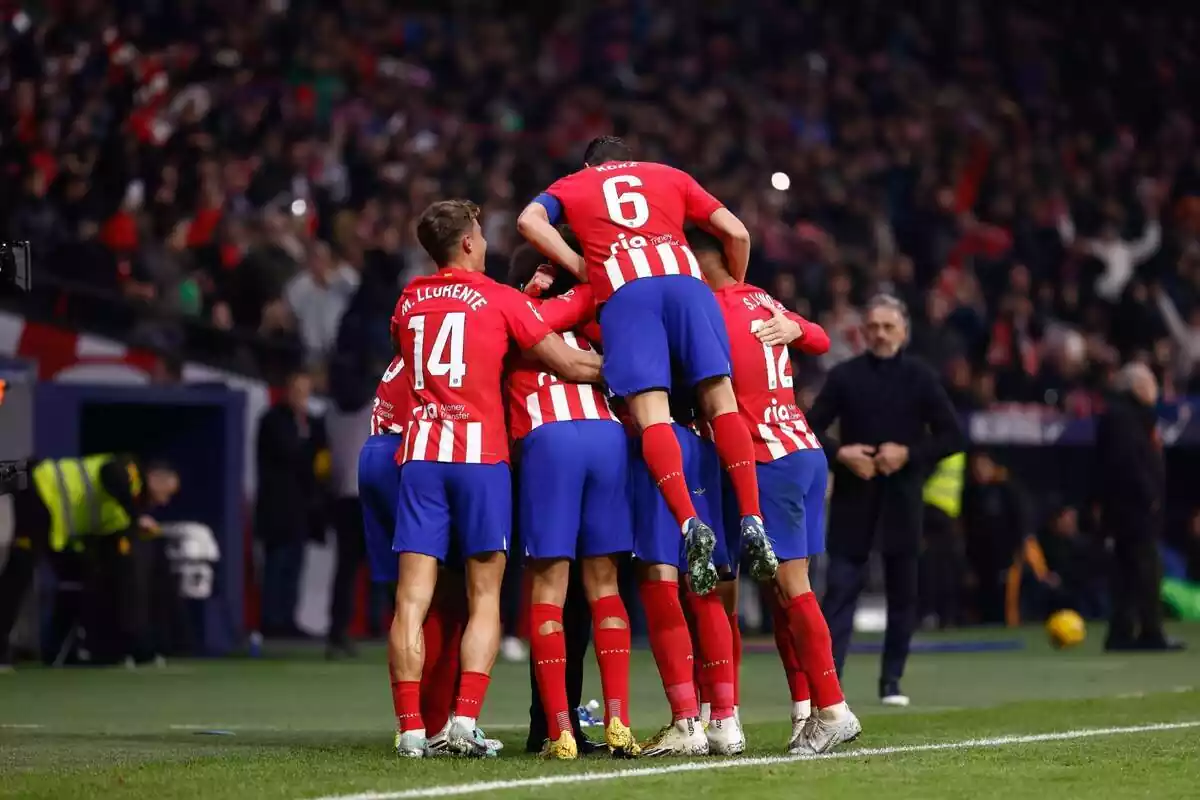 Los futbolistas del Atlético de Madrid celebran un gol en el Estadio Metropolitano