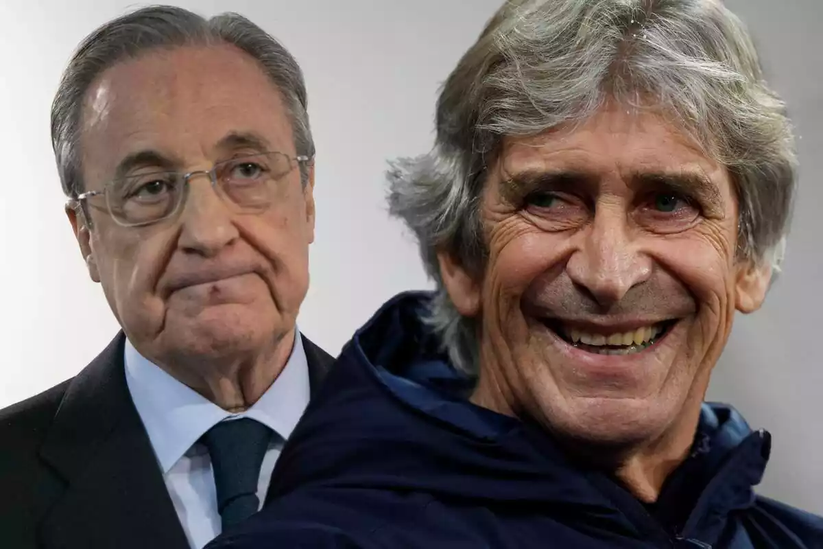 Manuel Pellegrini mirando de reojo a Florentino Pérez con rostro serio