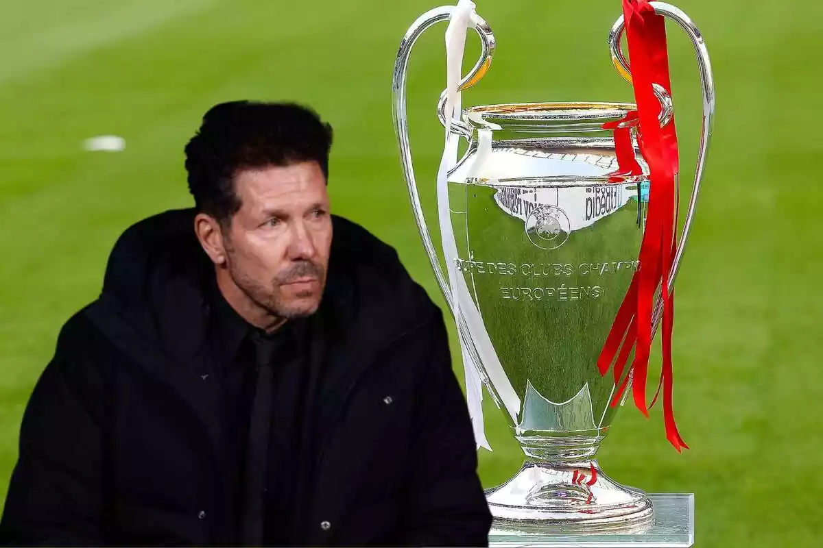 Imagen de Simeone en un montaje con la Champions League